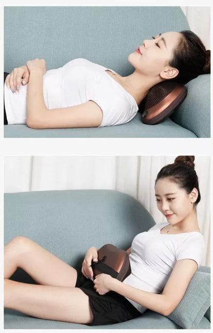 Massager Pillow with multiple head options for targeted muscle relief, compact and portable design