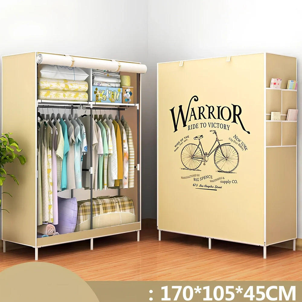 Single dormitory wardrobe with steel frame and fabric enclosure measuring 70×45×150cm