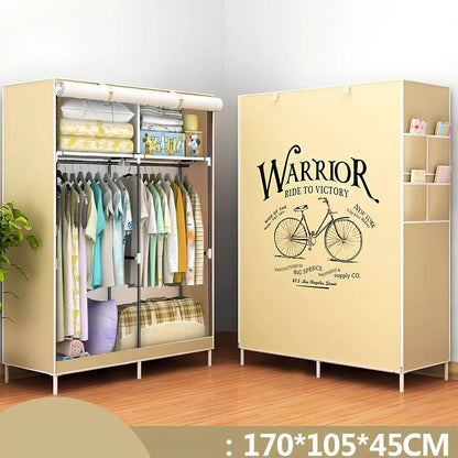 Single dormitory wardrobe with steel frame and fabric enclosure measuring 70×45×150cm