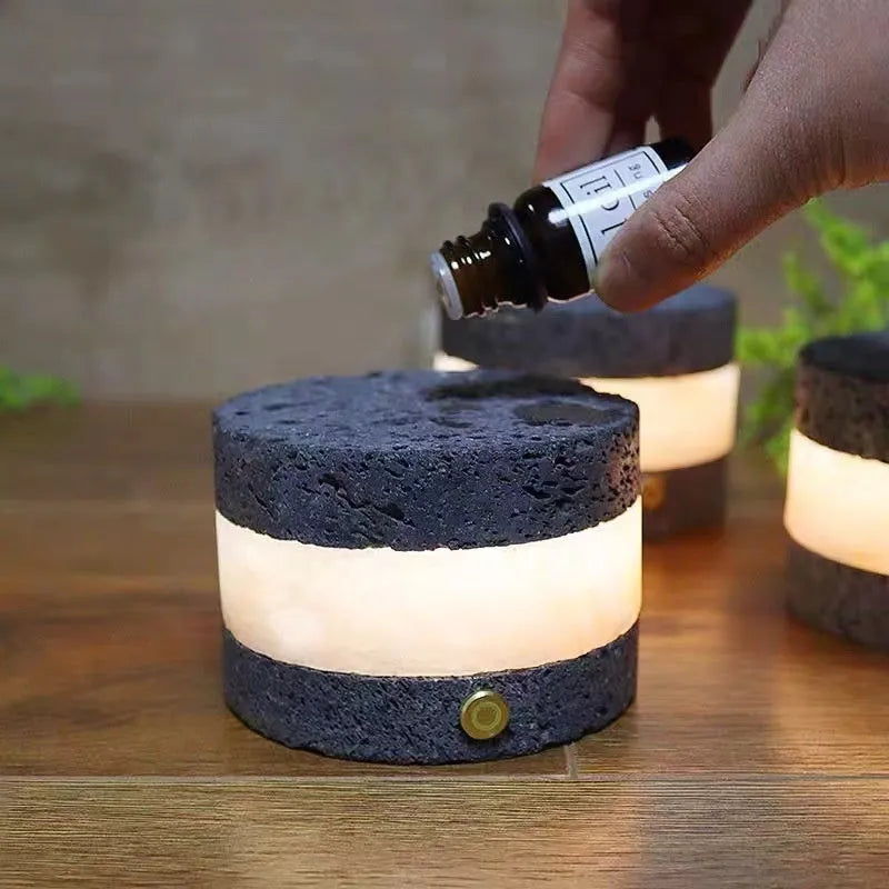Volcanic rock USB-charged LED night lamp with dimming function and modern design