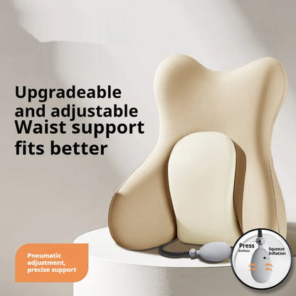 Ergonomic memory foam lumbar support cushion with a removable cover in a solid colour.