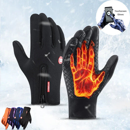 Premium touchscreen motorcycle winter gloves with fleece lining, available in multiple colors and sizes