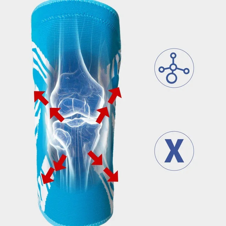 Pressurised basketball kneepads in black and blue colours showing adjustable compression design for knee protection