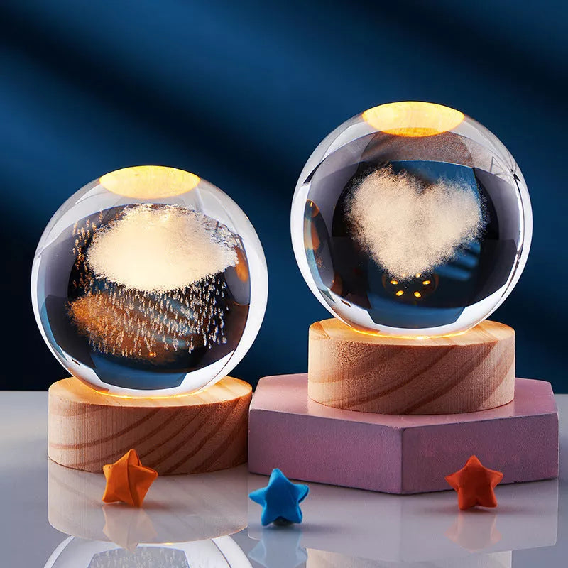 Crystal Ball Night Light with 3D Carved Solar System Design