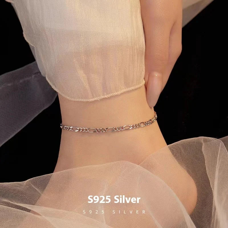 S925 Sterling Silver Hip Hop Anklet Bracelet with diamond accents