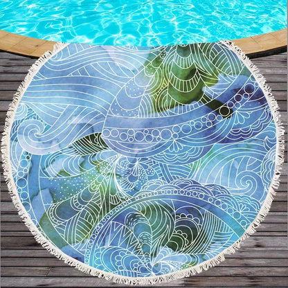 Marine Life Round Printed Beach Towel in microfiber with vibrant ocean design
