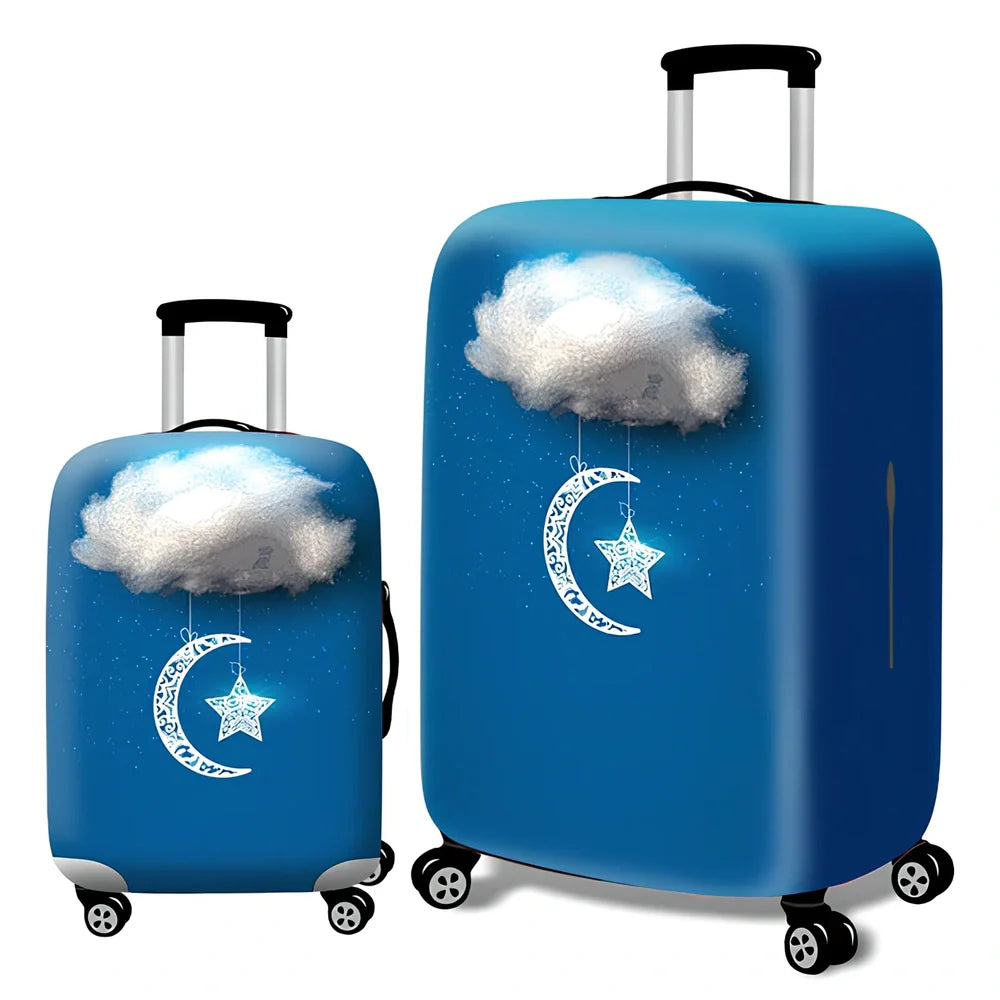 Elastic trolley case cover protecting luggage with polyester fabric, available in multiple sizes and patterns