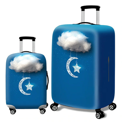 Elastic trolley case cover protecting luggage with polyester fabric, available in multiple sizes and patterns