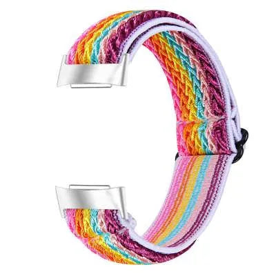 Printed elastic watch strap for Fitbit Charge 6 with adjustable sizing and multiple colour options