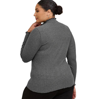 Women's half-high collar long sleeves t-shirt in rib sunken stripe fabric, available in multiple colors