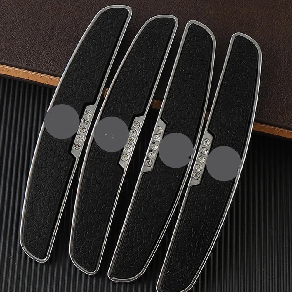 Universal car door edge protector strips in thickened PVC and metal, four-pack, black luminous transparent white