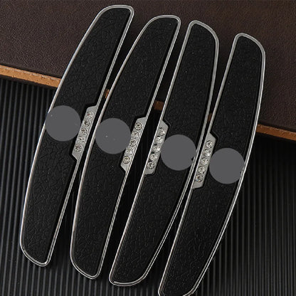 Universal car door edge protector strips in thickened PVC and metal, four-pack, black luminous transparent white