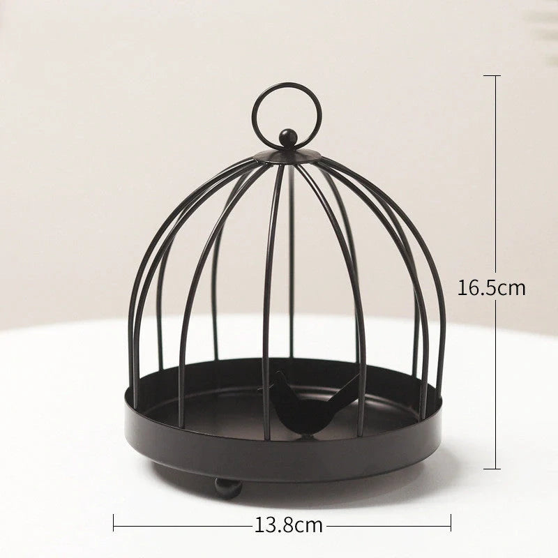 Nordic iron mosquito coil holder with birdcage design in black and gold