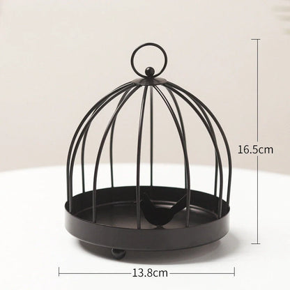 Nordic iron mosquito coil holder with birdcage design in black and gold