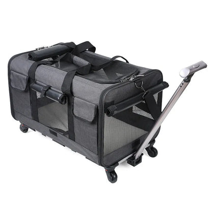 Foldable Oxford fabric pet trolley bag, 17.50kg load rating, shown in solid beige, blue, dark grey, grey and pink