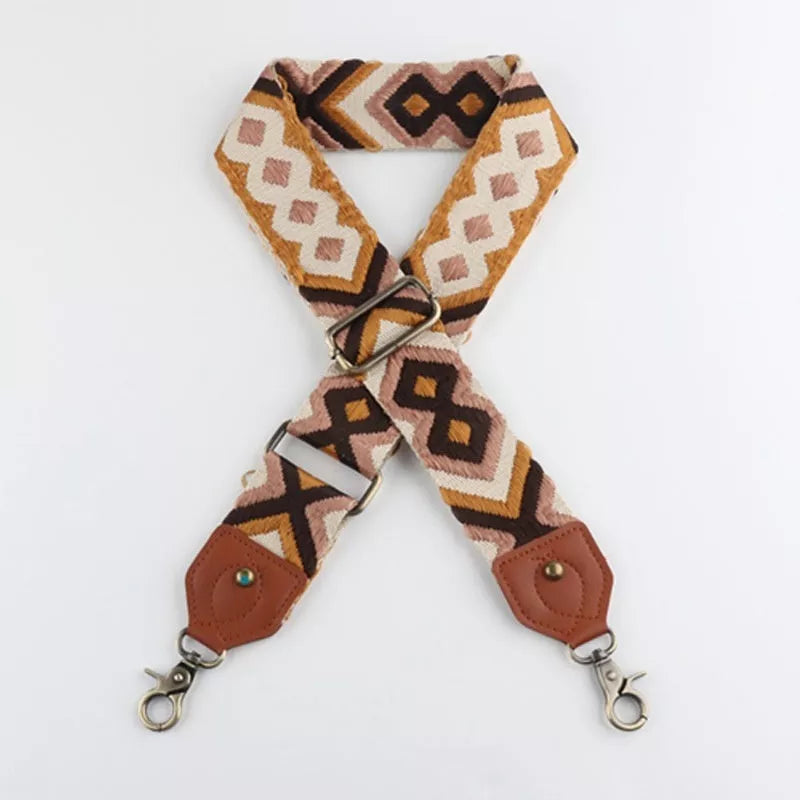 Retro striped bag strap with lobster hook clasp, adjustable length, and 5CM width