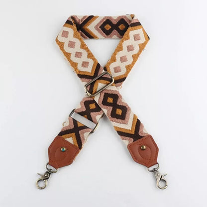 Retro striped bag strap with lobster hook clasp, adjustable length, and 5CM width