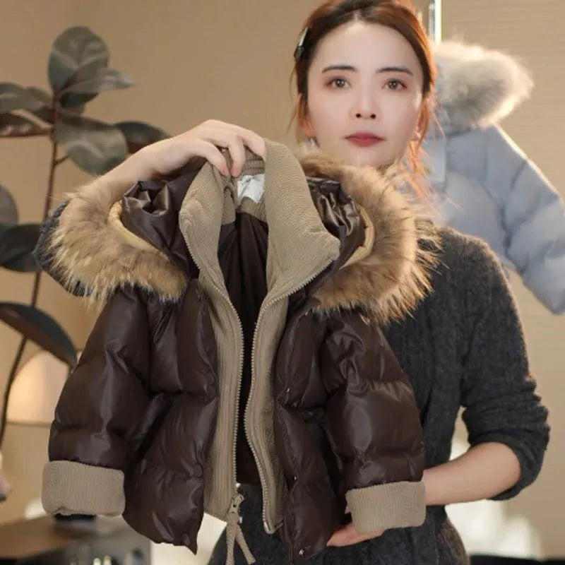 Children's Winter Down Cotton Jacket Fake Two-piece Solid Colour Brown Polyester Fibre Padding Thickened Lining 110cm to 160cm Height Warm Outerwear