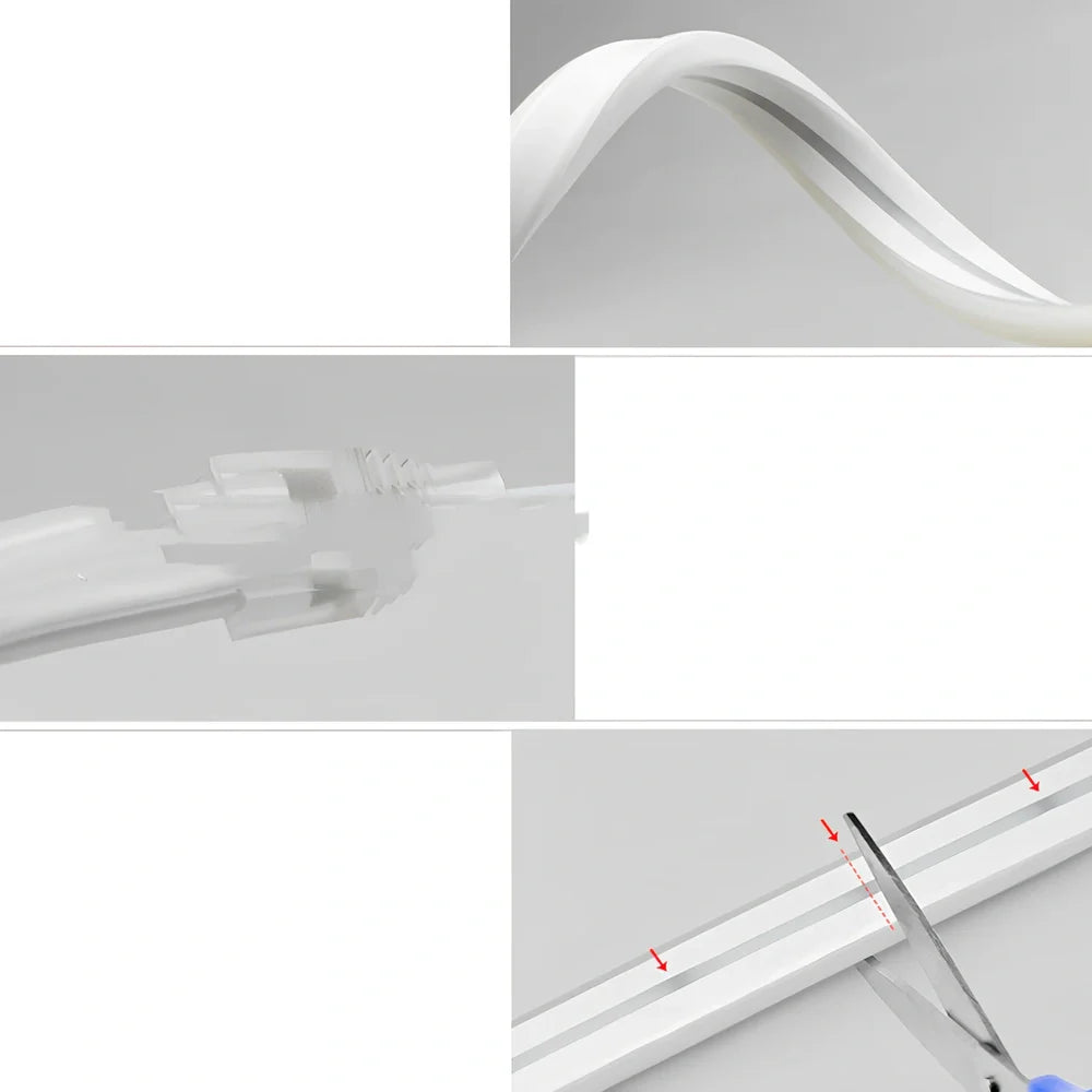 Flexible 12V RGB LED neon strip, 6mm x 15mm waterproof design with Bluetooth controller for home decor, 1-5m lengths