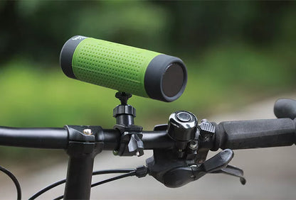 Mini bicycle outdoor Bluetooth speaker with flashlight and FM radio in blue, green, or grey
