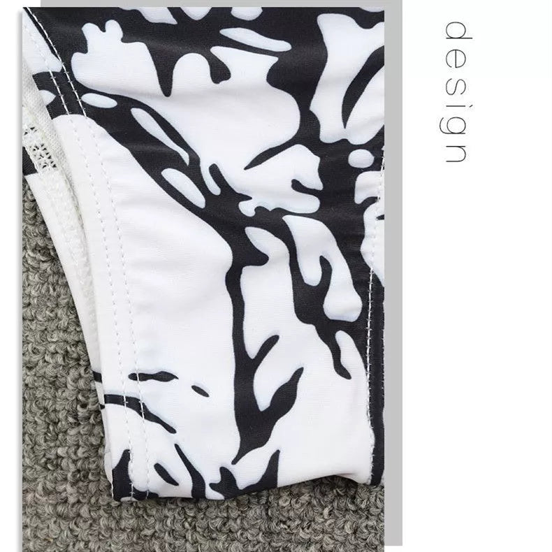 Ladies black and white tie-dye bikini swimwear set with top and pants