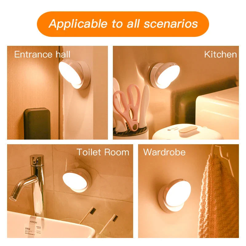 Motion-activated light with rotating design for customizable illumination in corridors, garages, and wardrobes