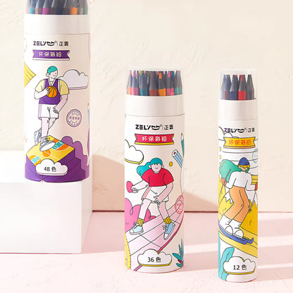Zhenglin sports colour pencils for children showing paper barrel construction with multiple colour leads