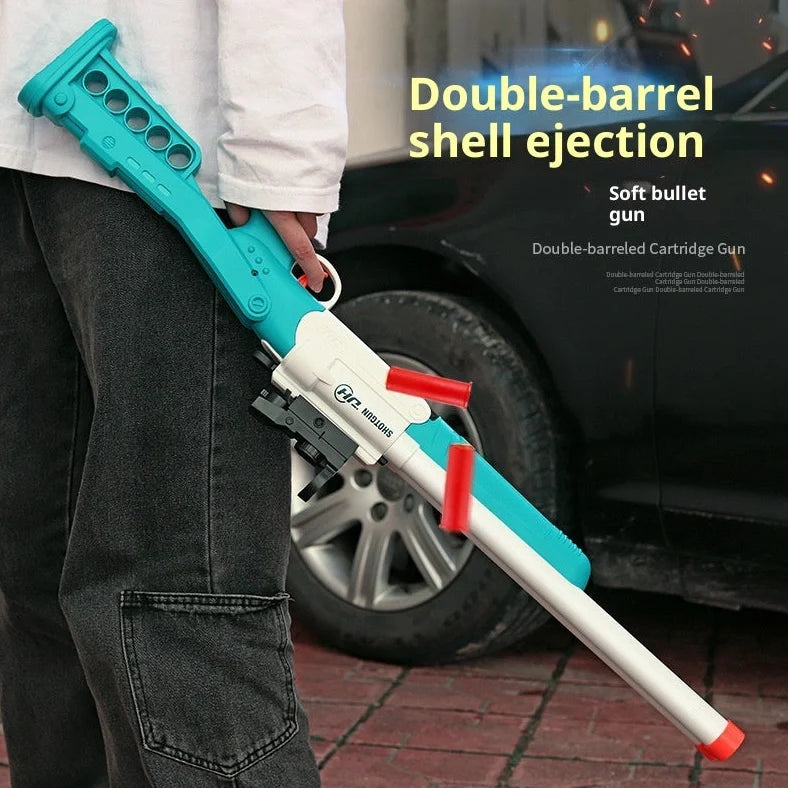 Double-barreled S686 shell-ejecting toy shotgun folded to 40cm with 20 soft bullets