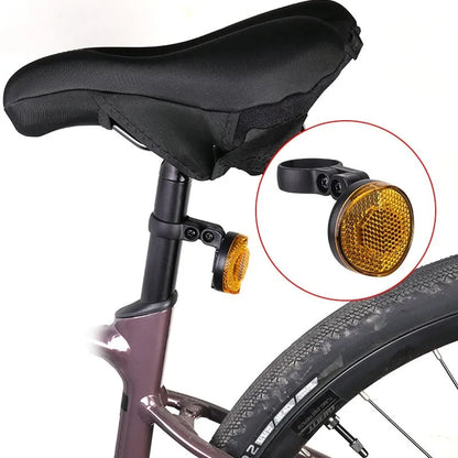 Red and yellow anti-theft bicycle taillight bracket for seat post mounting with reflective surfaces