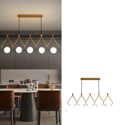 Multi-head LED pendant lamp with glass shades in black or gold, measuring 45-120cm diameter