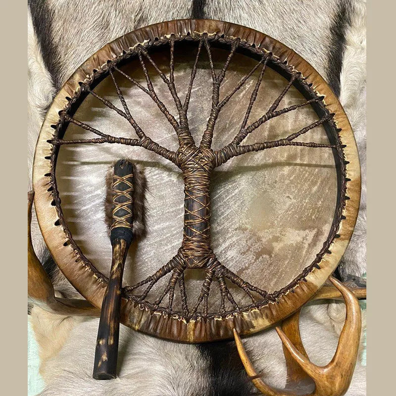 Handmade Tree of Life Shaman Drum in birch frame with drumstick