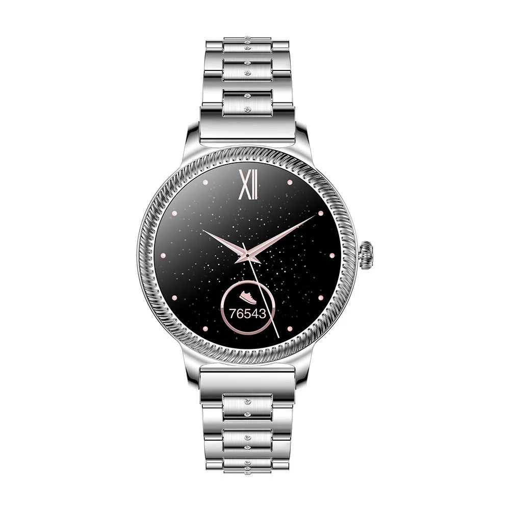 AK38 Ladies Smart Watch with stainless steel wristband and 1.09-inch TFT display