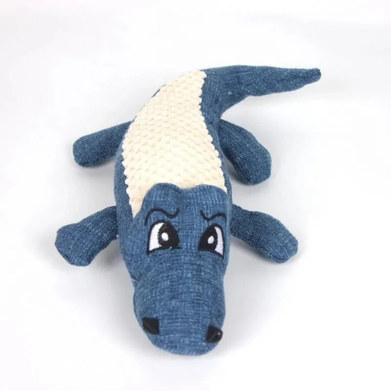 Blue, green, and red corn grid plush pet toy with squeaker for cats and dogs.