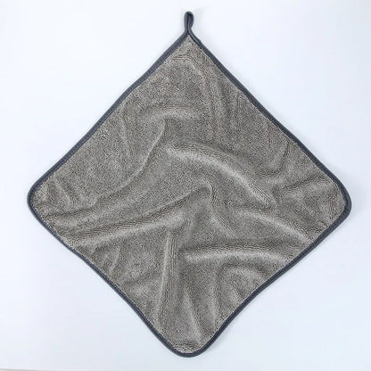 Small braid twisted grey microfiber cleaning cloth for car glass washing and automotive detailing.