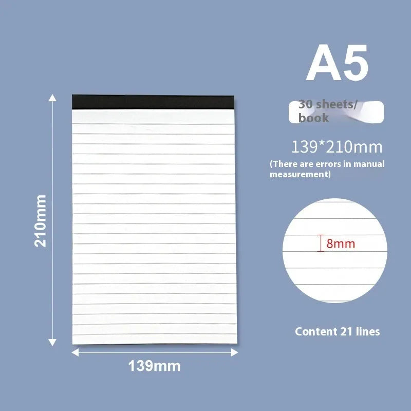 A4 tearable notebook with grid-lined pages and wireless adhesive binding for clean page removal