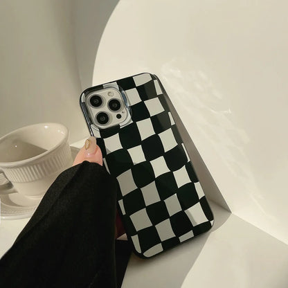 Lattice Case 13 TPU back cover with bright black twisted grid pattern for iPhone models