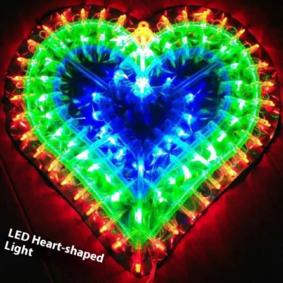 Outdoor Christmas string lights with decorative peacock, love heart and star lamps for garden holiday decoration