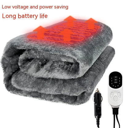 Grey 12V car electric blanket with cigarette lighter plug for knee and leg warmth