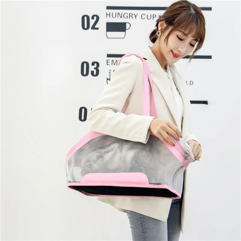 Leather cat outing carry bag in beige with 25-litre capacity for small pets.