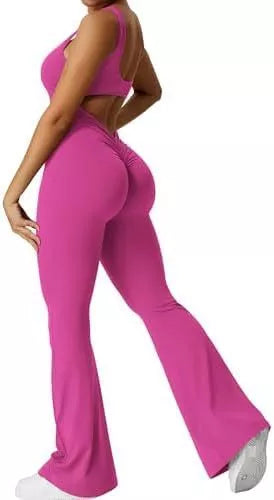 Women's sleeveless flare jumpsuit for yoga and fitness in various colors