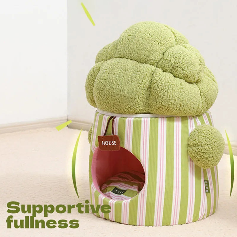 Cauliflower tree hole nest enclosed pet house for small dogs and cats in green colour