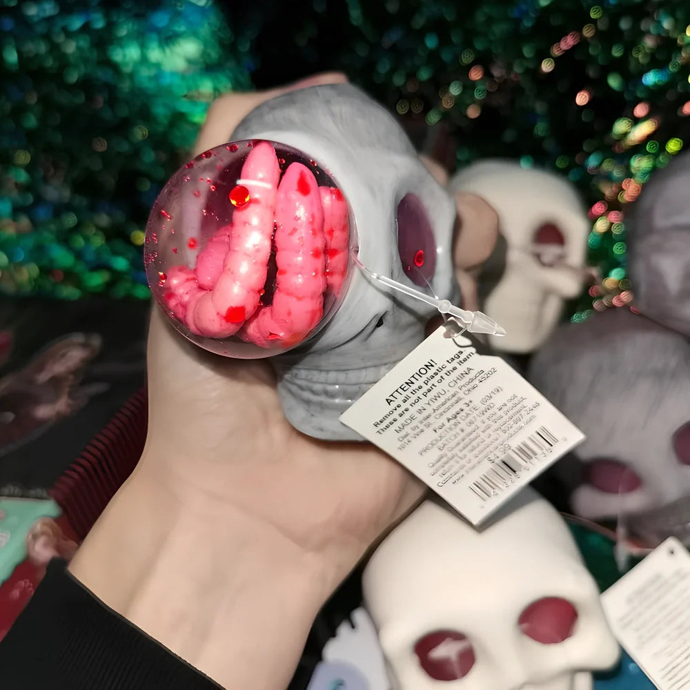 Halloween skeleton decompression ball measuring 8x7cm with single explosive eye design