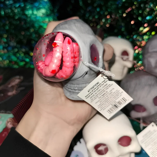 Halloween skeleton decompression ball measuring 8x7cm with single explosive eye design