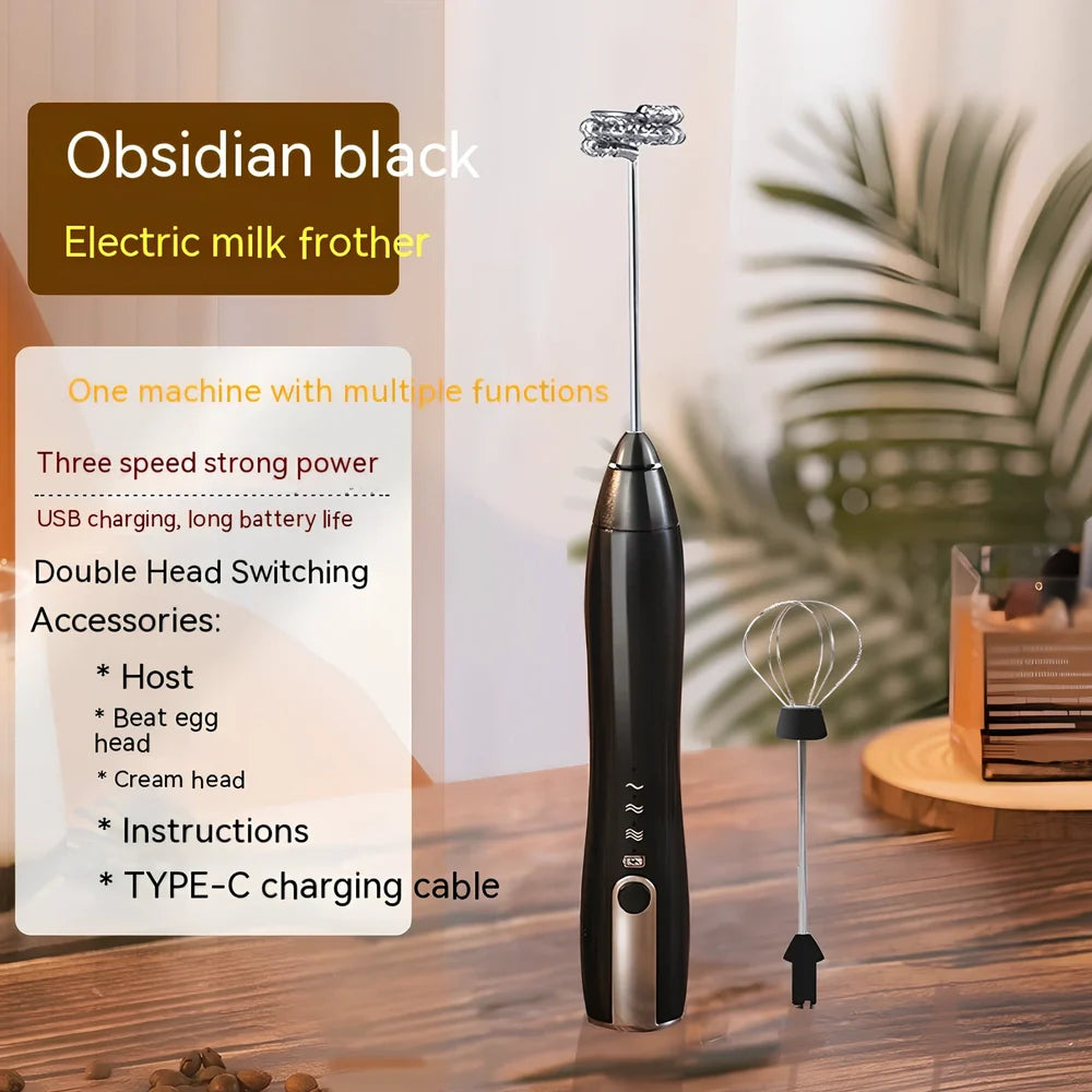 Stainless steel handheld electric whisk with wireless design and multiple speed settings for kitchen use