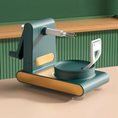 Hand-cranked ABS plastic peeler machine with suction cup base in light green colour