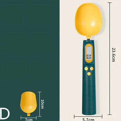 Digital kitchen spoon scale showing measurement display and USB charging port