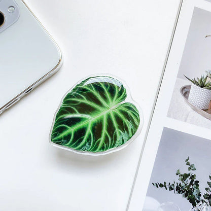 Stylish leaf-inspired smartphone stand with secure grip and adjustable viewing angle for hands-free use