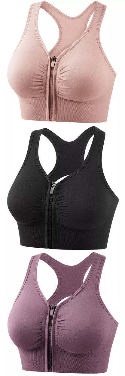 Plus size shockproof sports bra in pink, black, navy blue, and bean paste for running and yoga