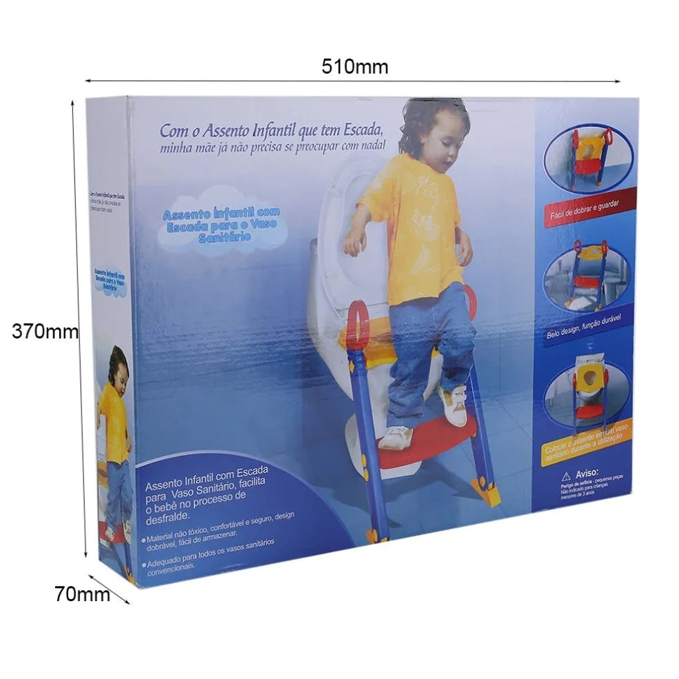 Purple, red and yellow adjustable baby potty training toilet ladder with double handrails folded to 51x7x37cm
