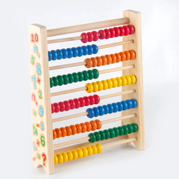 Wooden maths educational toy with 21.8×5×25cm frame for children learning addition and subtraction